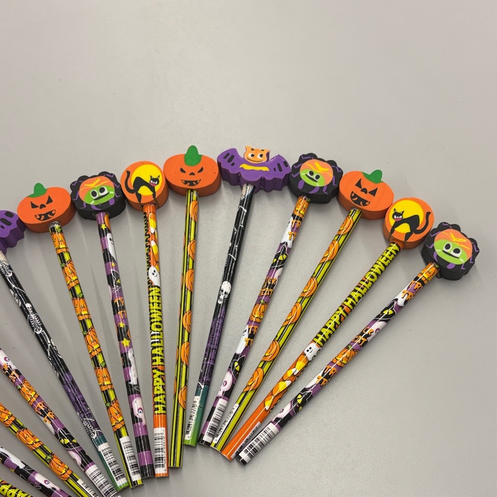 23 Halloween unsharpened pencils with large colorful erasers great for parties